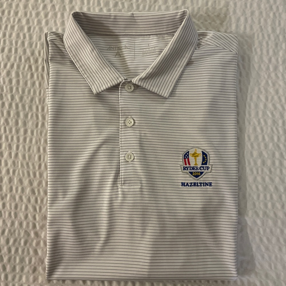 ANTIGUA 2016 RYDER CUP HAZELTINE Logo Horizontal Stripe Golf Shirt Size L